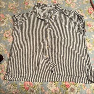 Orvis Striped Blue and White Button-Up Shirt size XL